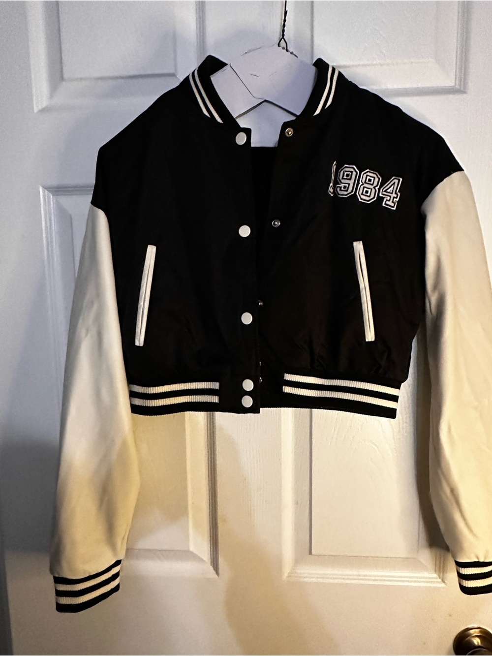Cropped Black and White Varsity Jacket - ladies PTP 18